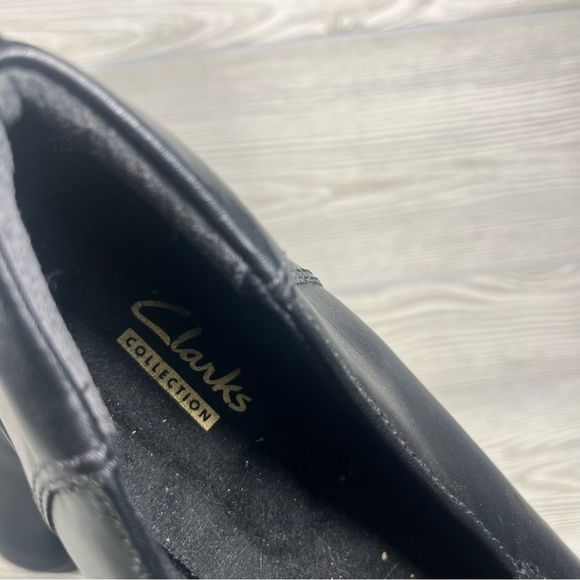 Clarks Collections Black Leather Low Heel Wedge Slip On Shoe - Women’s 10 - Picture 7 of 9